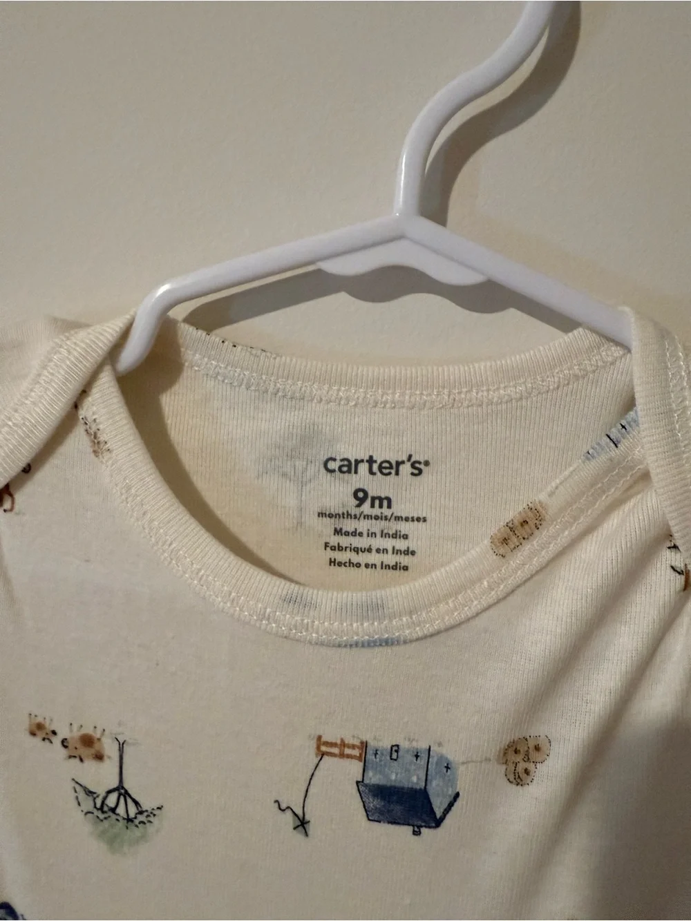 Carter's Cream Short-Sleeve Baby One-Piece with Blue Farm Print